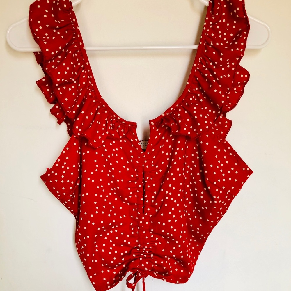 Red white polka dot crop top